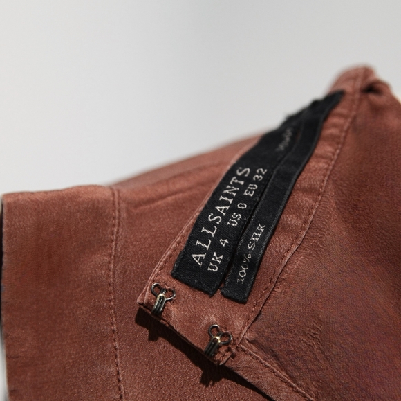 All Saints silk brown mini dress - Picture 2 of 3